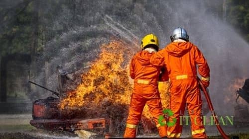 Firefighters Spraying Water